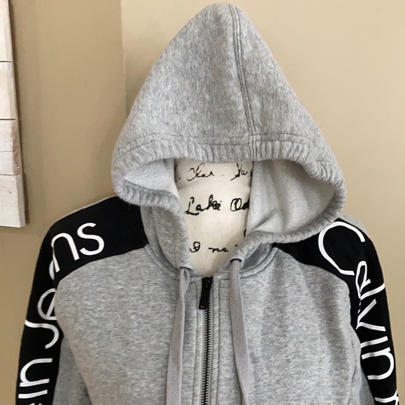 Gray and black hoodie Calvin Klein woman’s M zip up - Picture 4 of 10